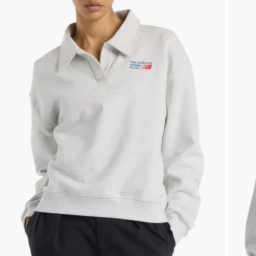 New Balance Gray Oversize French Terry Polo Sweatshirt